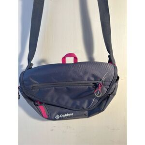 Outdoor life fanny pack gray pink crossbody adj strap 3 zippers 10x7"